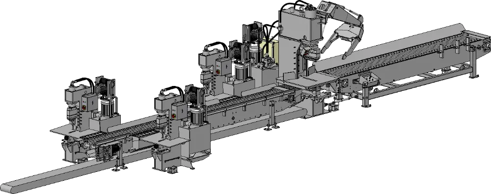 Paving stone splitting line with 1 x 150t splitter + 3 x 43t splitters - perspective